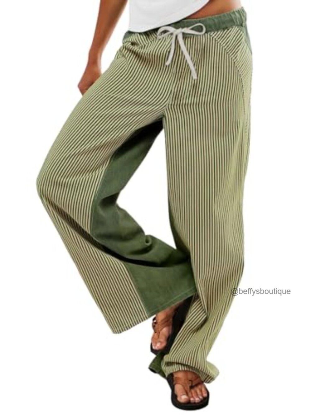 Striped Wide Leg Drawstring Low Rise Boho Pants - Picture 1 of 6